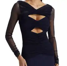 NEW NWT  La Petite Robe Leitha Mesh Cutout Midi Dress Navy Blue Notte