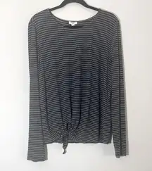 Dylan tie front stripped long sleeve shirt grey white size L NWT