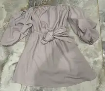 Brown Smocked Off-Shoulder Sundress with Bishop Sleeves