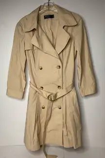 American Living Trench Coat Womens Size 14 Beige Pleated Classic Preppy Khaki PI