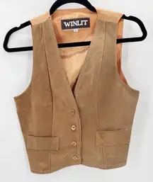 Vintage WINLIT  Suede tan Vest size S western biker festival concert bohemian