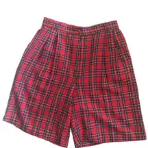 VTG Baxter & Wells Pleated Relaxed Tartan Plaid Red Bermuda Shorts 14 70’s