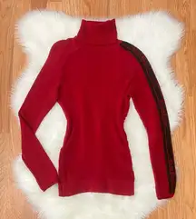 Vintage Bebe Red Logo Turtleneck Sweater Made in Italy Y2K Stretch Knit Small