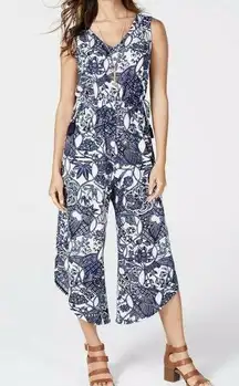 Style & Co Small Cropped Jumpsuit Floral Sleeveless V-Neck Stretch Elastic Waist