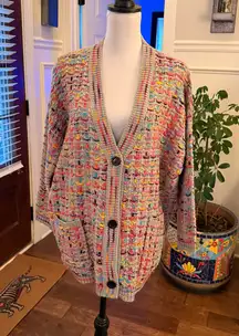 Simply Couture NWOT Oversized Multicolor Knit Button Up Cardigan with Pockets
