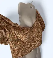 Eloquii Tan Cropped  Floral Blouse