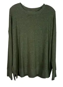 Time and Tru Army Green Plush Round Neck Relaxed Fit Sweatshirt Large L 12 14