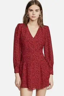 Alice + Olivia Polly Fit Flare Leopard Print Long Sleeve Mini Red Dress