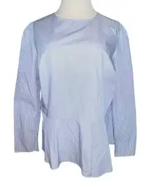 Johnston & Murphy‎ Women Blue Pinstripe Cotton Pullover Blouse Peplum Small New