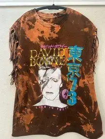 David Bowie Live in Tokyo Custom Acid Wash and Fringe Graphic Tee