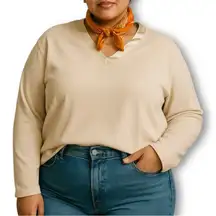 Liz Claiborne Cream V-Neck Sweater with Satin Neckline