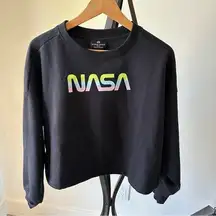 Neon Rainbow NASA Hyper Space Cropped Sweatshirt Size Medium Moon