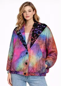 1980s–90s Jordan Silk Quilted Jacket Abstract Artwear Lace USA Large