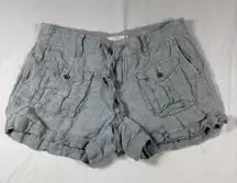 Ann Taylor Loft Gray Chambray Button Pockets 100% Linen‎ Sz 4 Drawstring Shorts