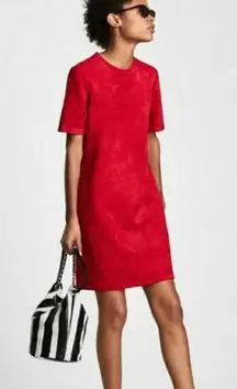 Zara Red Suedette Short Sleeve Shift Mini Dress Size  Small