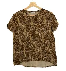 Zara Brown Snakeskin Python Crewneck Short Sleeve T-Shirt S