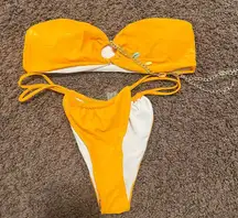 Women's Orange Bandeau‎ Bikini Set with Chain Detail Size Medium NWOT