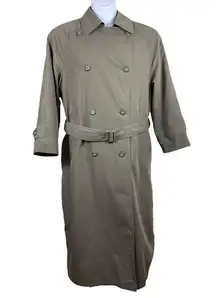 London Fog Sage Green Long Mid Length 12P Belted Trench Coat