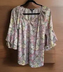 Ralph‎ Lauren Chaps Sz Small Boho Pink Ruffle Blouse Shirt Top Tropical Summer