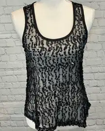 FUN & FLIRT Tank Top Mesh w Sequins Black-Small