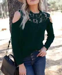 Amaryllis Black Lace Trim Cold Shoulder Sweater