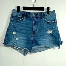 Abercrombie & Fitch High Rise 4” Denim Distressed Shorts Size 10