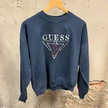 Guess Vintage 90s Navy Blue Embroidered Crewneck Sweatshirt Unisex Large L Y2K