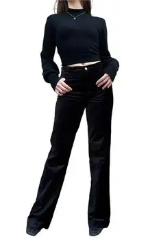 7 For All Mankind High Waisted Black Velvet Wide Leg Jeans 28