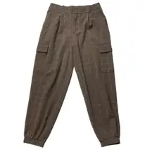Brown‎ Plaid High Rise Cargo Pockets Tapered Leg Jogger Pullover Pants Size 8