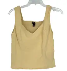 Express Smocked Crop Top Sleeveless Light Yellow Y2K Linen Blend Size M