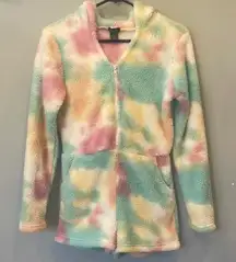 Colorful Tie-Dye Fleece Zip-Up Romper hooded