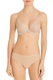 Natori Feathers Contour Lace Plunge Bra Nude Women's Size 36G