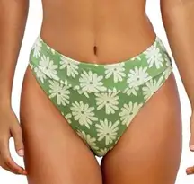 NWT Cupshe Swimsuit Bottom Green Floral Daisy high rise and full coverage small