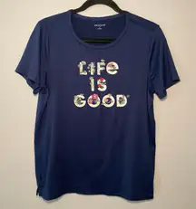 Life Is Good Navy Blue Floral Sleep Shirt Tee Stretchy Pajama Women's size Small