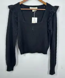 Saltwater Luxe Pointelle Knit Ruffle Squareneck‎ Lori Sweater Feminine XS NWT
