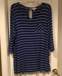 Molly & Isadora blue with white stripes long sleeve tunic sized 1X