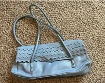 Vintage Sigrid Olsen blue leather small shoulder bag scalloped Mint condition