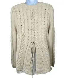 Cabi Womens Sweater Small Cable Knit Corset Tie Back Style 3157 Ivory Cream
