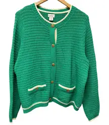 Classic Nicole Miller Green Button Up Cardigan Sweater 1X Textured Office Work