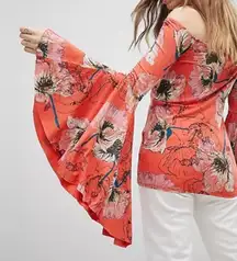 Free People Birds of Paradise Coral Orange Floral Print Top