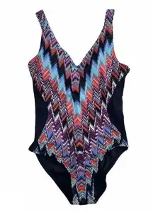 Aqua Green Tribal Chevron One Piece Swimsuit Women’s Size S