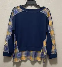 Plaid Patchwork Women Sweater - Blue and Yellow