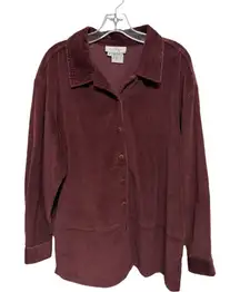 J. Jill Vintage Corduroy Shirt Jacket 100% Cotton Cranberry Purple Oversized XL