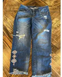 Signature Studio Embroidered Jeans Women 14 Y2K Grunge Art to Wear Aztec Western