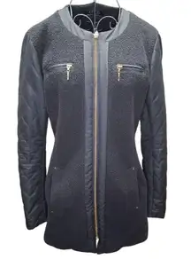 Apt. 9 Women's SZ-S Black Dressy Jacket Faux Boiled Wool Quilted Sleeves