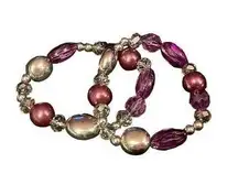 Elegant Purple‎ and Gold Beaded Stretch Bracelets Set Boho Chic Jewelry R-38