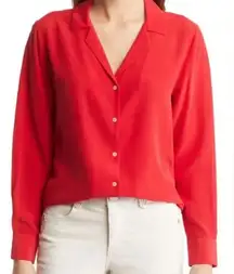 Tommy Bahama 100% Silk Blouse Women’s Medium Red Work Office Holidays Christmas