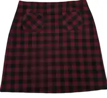 J. Jill Maroon Black Plaid Print Size Large Pull On Lined Pencil Skirt Pockets