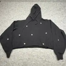 Hollister‎ Hoodie Womens Medium Black Cropped Daisy Embroidered Pullover Floral