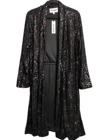 NWT Steve Madden Gunmetal Sequin Long Sleeve Open Front Duster Cardigan Size S